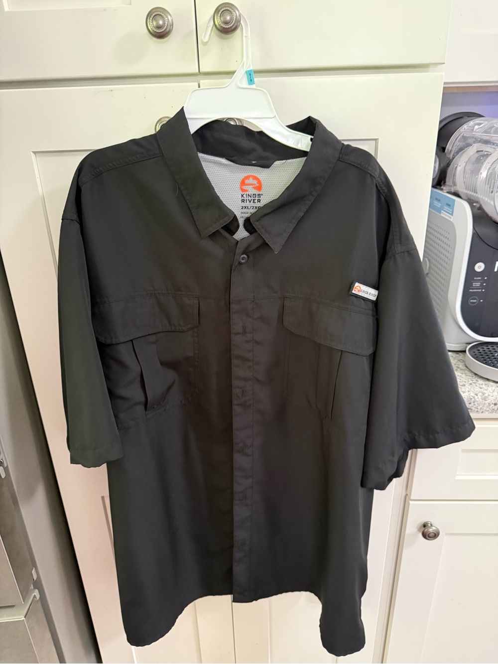 King River Black Short Sleeve Fishing Shirt size 2 XL